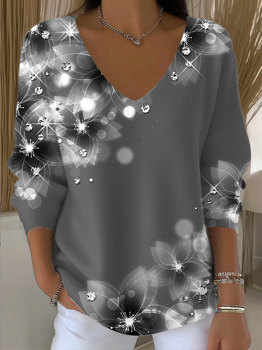 Ženy vintage abstraktní gradient květinové umění v krku top