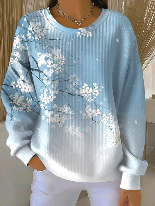 Ženské vintage abstraktní květinové neformální kreslený pulóver