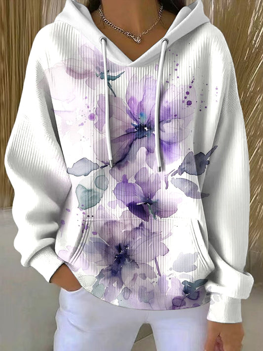 Ženy vintage abstraktní inkoustumyté kvetinové neformální mikina