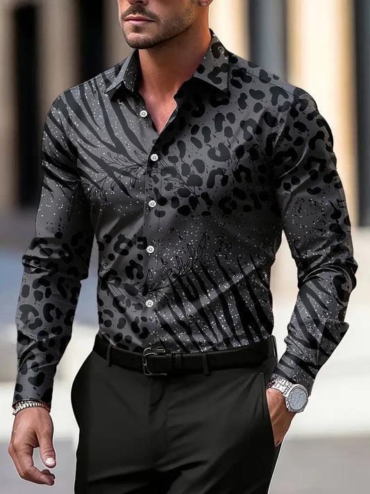 Men vintage animal print artistic business casual shirt