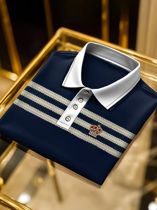 Pánské vintage navy blue pruhované polo košile