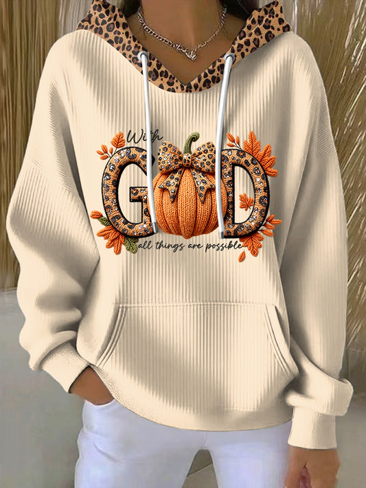 Dámské díkuvzdání leopard tisk dýňová neformální mikina