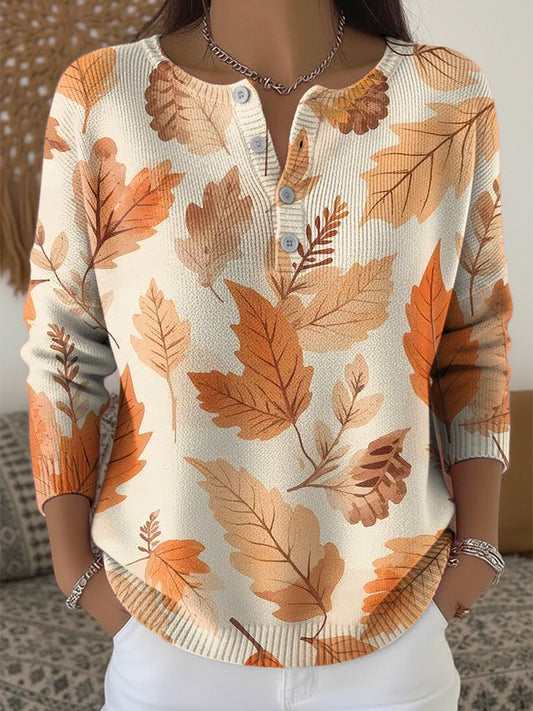 Dámské díkuvzdání podzimní list art print buttonup blůza