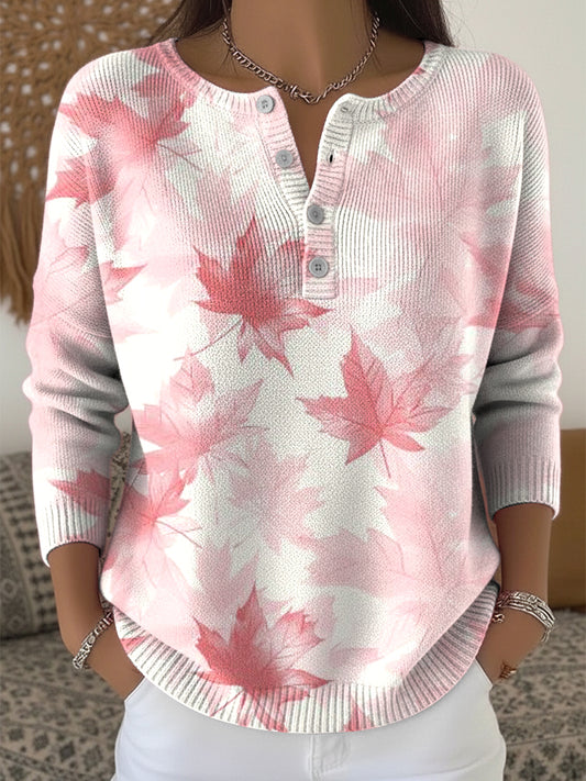 Ženské díkuvzdání gradient maple leaf art print buttonup blouse
