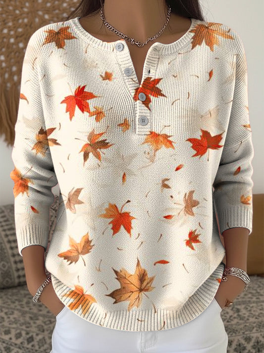 Ženské díkuvzdání abstraktní klevové listy umění tisk tlačítkonahoru blúzka