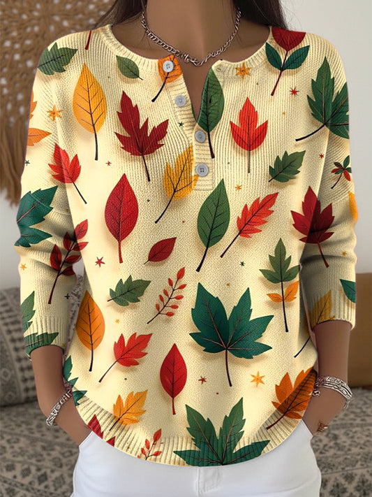 Ženské díkuvzdání javorové listy umění tlačítkonahoru blúzka