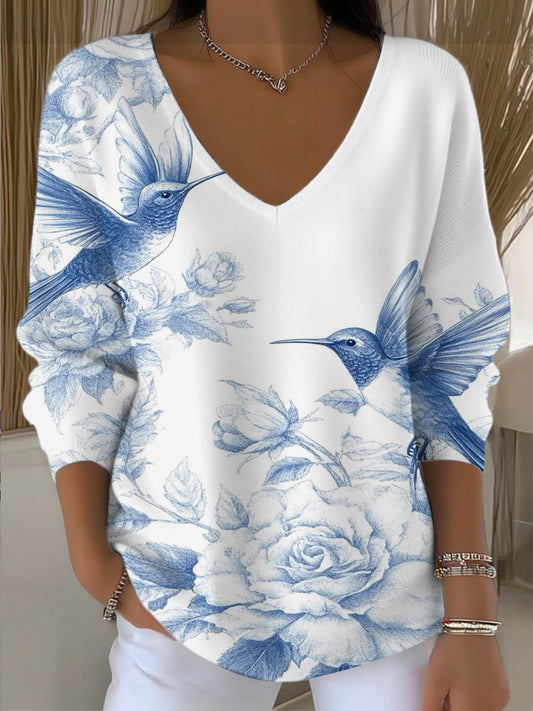 Dámské elegantní modrý kolibrík a růžový svetr v krku