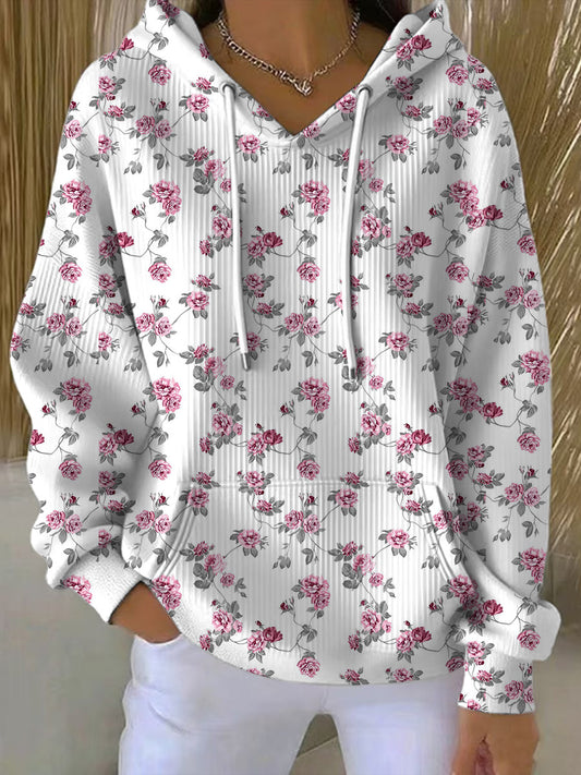 Dámské okouzlující růžová květinová bílá mikina