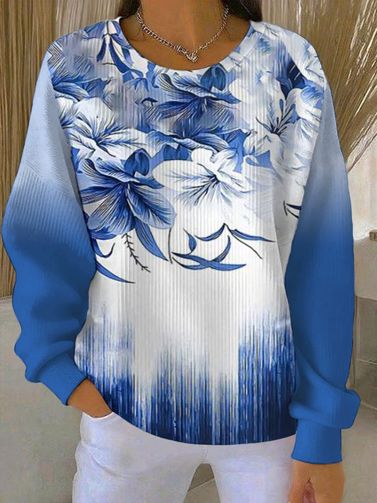 Dámské elegantní modrá květinová gradientní mikina