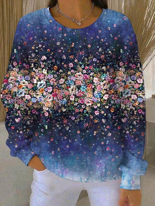 Dámské ohromující modrá květinová mikina