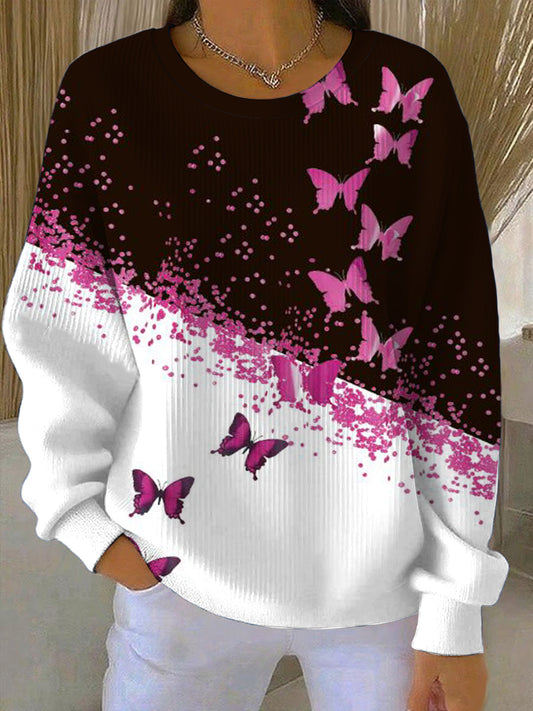 Dámské romantické růžové motýlko tisk sweatshirt