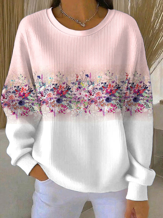 Dámské sladké růžovébílé květinové pruhované mikiny