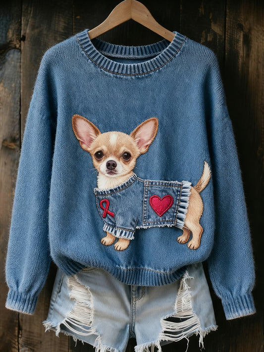 Dámské vintage umění zvířecí tisk útulný pletený svetr