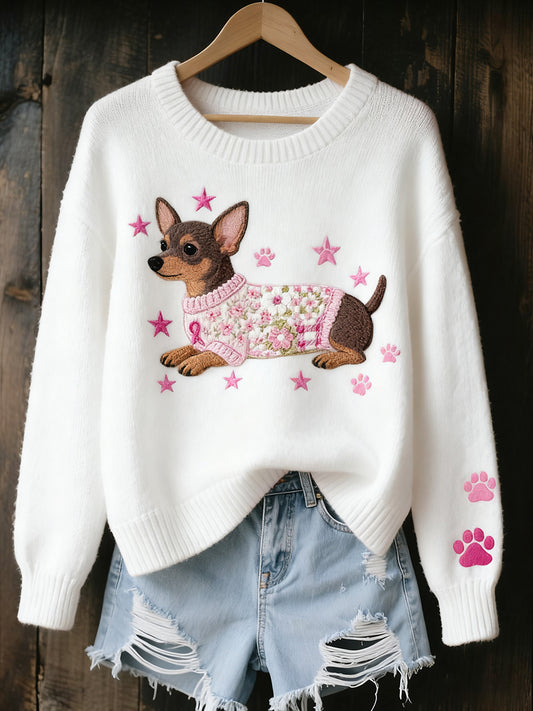 Dámské vintage umění zvířecí tisk útulný pletený svetr