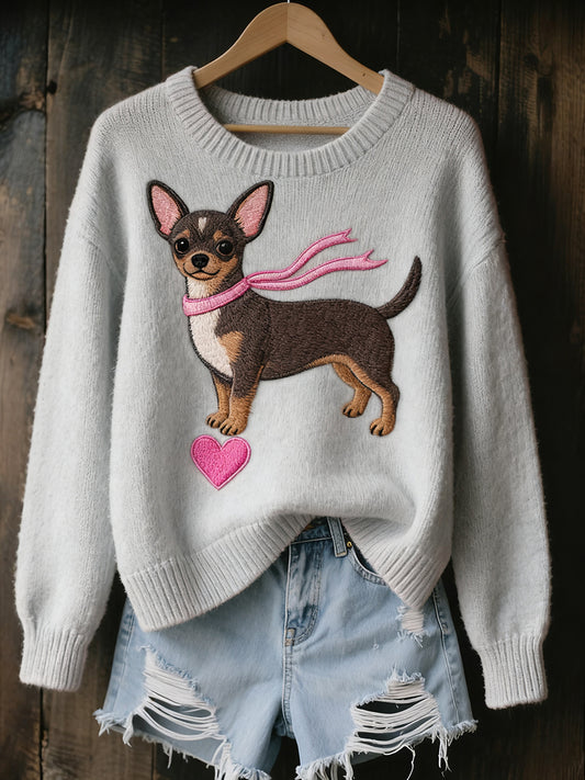 Dámské vintage umění zvířecí tisk útulný pletený svetr