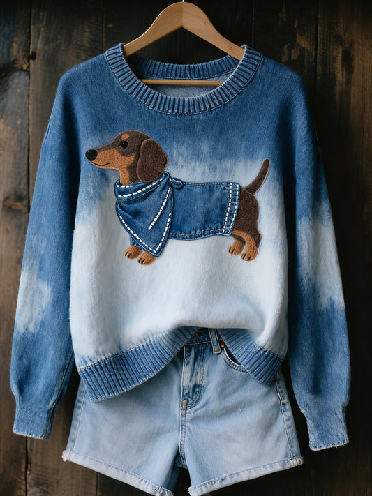 Dámské vintage umění zvířecí tisk útulný pletený svetr