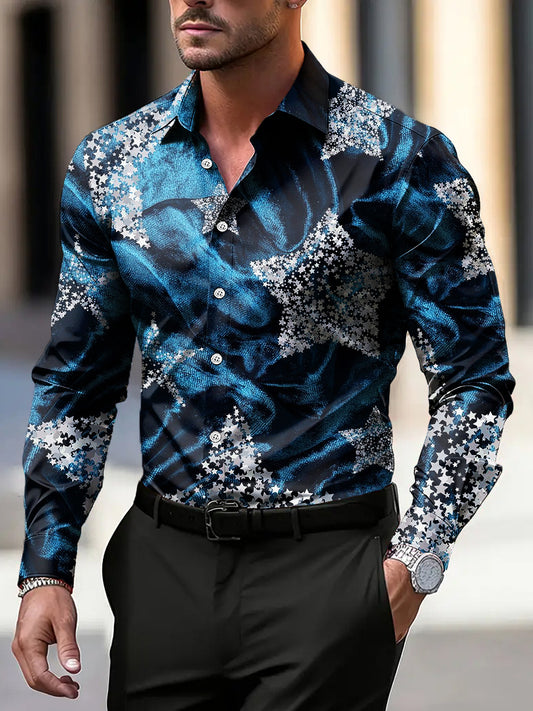 Pánské vintage hvězdné textury business casual košile