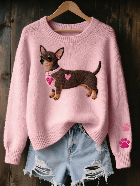 Dámské vintage umění zvířecí tisk útulný pletený svetr