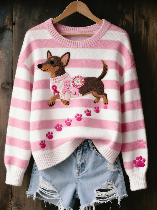 Dámské vintage umění zvířecí tisk útulný pletený svetr