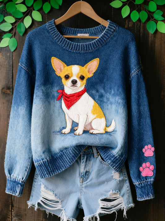 Dámské vintage umění zvířecí tisk útulný pletený svetr