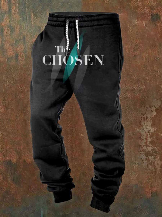 Retro faith print casual pants