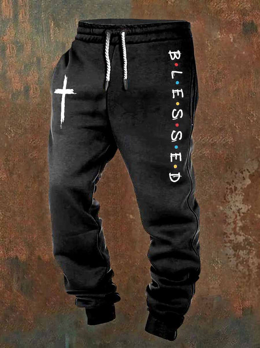 Retro faith print casual pants