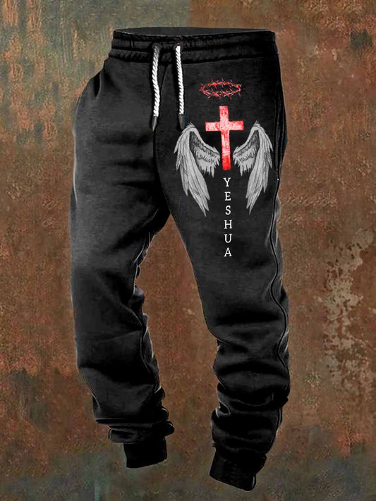 Retro faith print casual pants