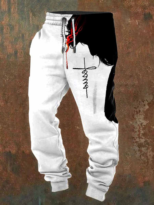 Retro faith print casual pants