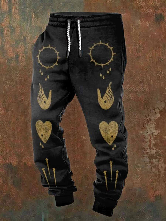 Retro faith print casual pants