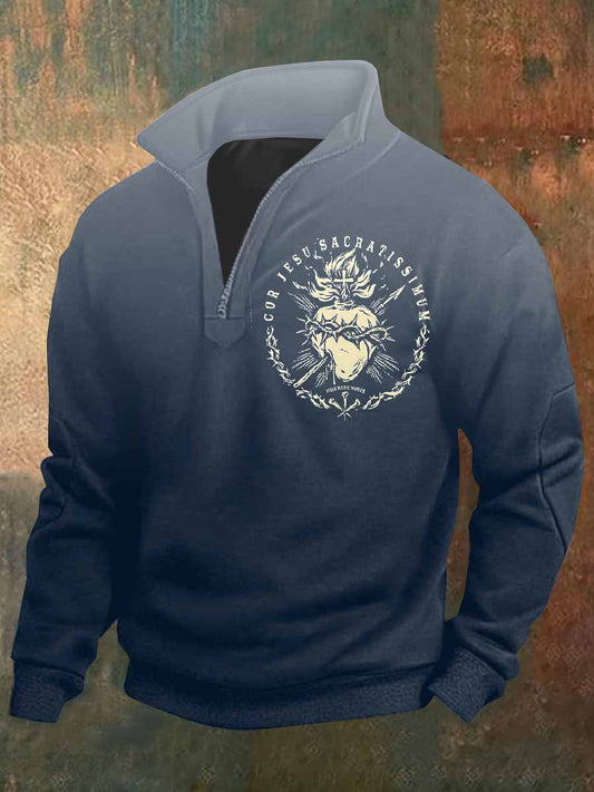 Retro faith print casual polo shirt