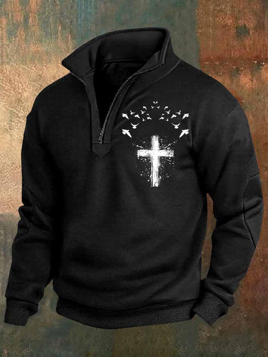 Retro faith print casual polo shirt