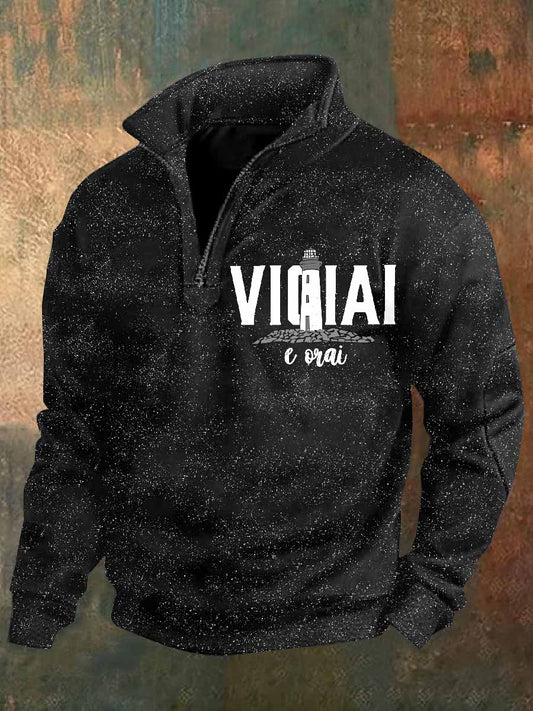 Retro faith print casual polo shirt