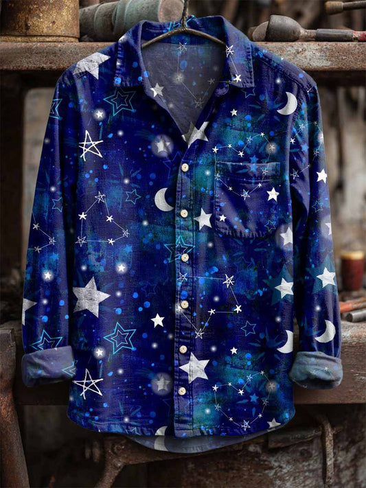 Retro star and moon print casual s dlouhými rukávy