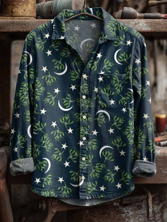 Retro star and moon print casual s dlouhými rukávy