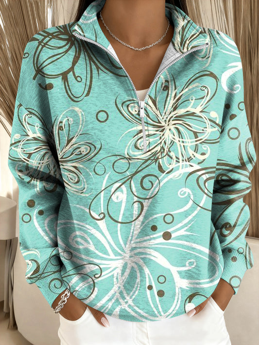 Dámské vintage floral graffiti art zipup sweatshirt