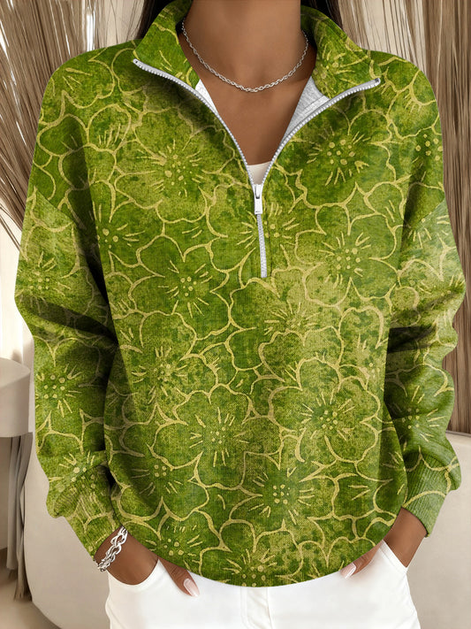 Dámské vintage abstraktní květinové umění zipup mikina