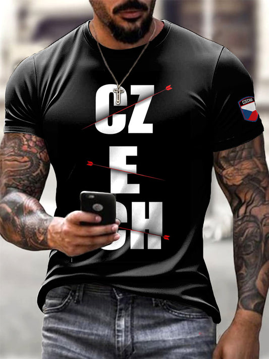 Mens česká vlajka text minimalistická trička
