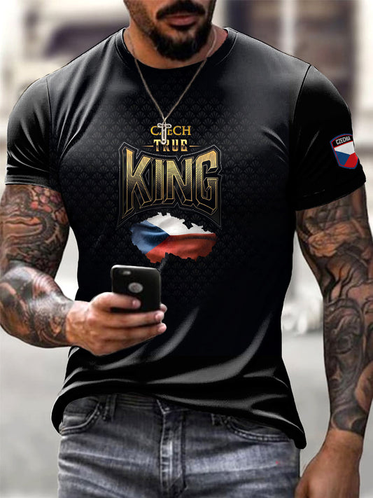 Pánské černé české vlajky král tričko