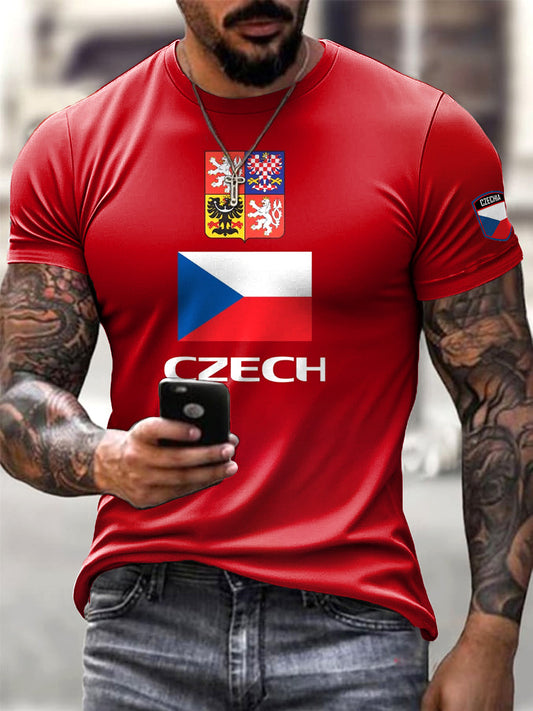 Pánská červená česká vlajka s krátkými rukávy