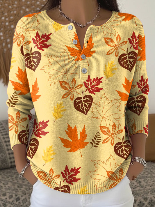 Ženské díkuvzdání barevné javorové listy umění v krku svetr