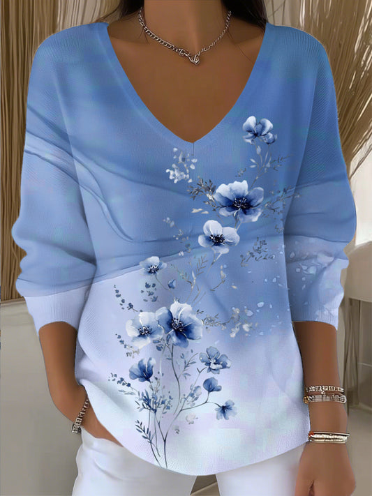 Ženy vintage květinové textury umění vneck top