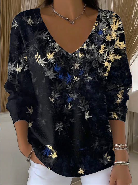 Ženy vintage abstraktní grapevine olejomaľba umění vneck top