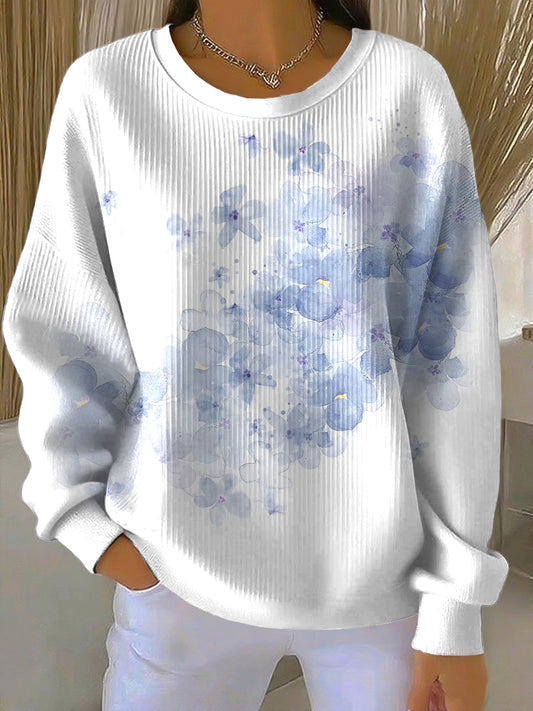 Dámské elegantní květinové ombre umění příležitostné posádka krku pulóver