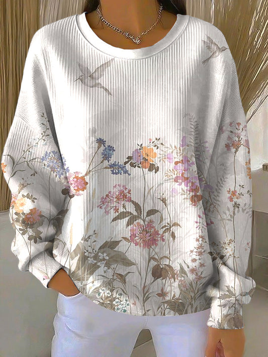 Dámské elegantní ptačí a květinové umění příležitostné štáb krku pulóver