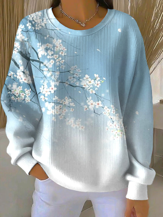 Dámské vintage elegantní květinové neformální kreslený pulóver