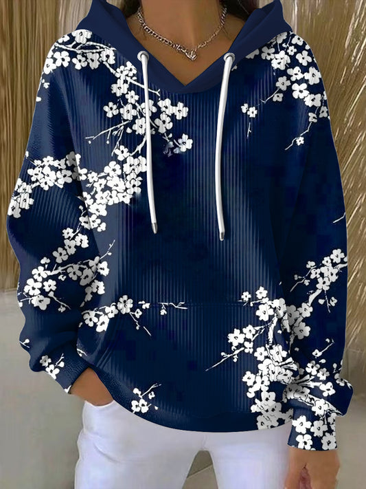 Ženy vintage minimalistická květinová umění příležitostná mikina