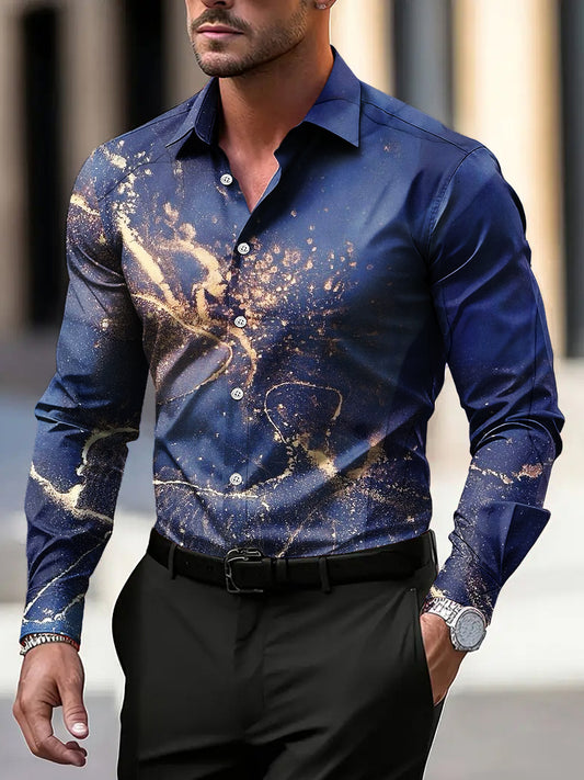 Pánské vintage abstraktní pruh texturované business casual košile