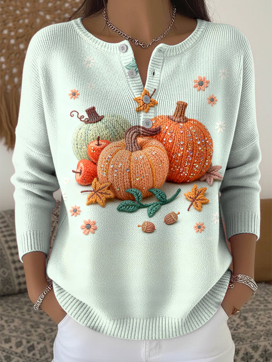 Dámské díkuvzdání barevné dýňové umění v krku svetr