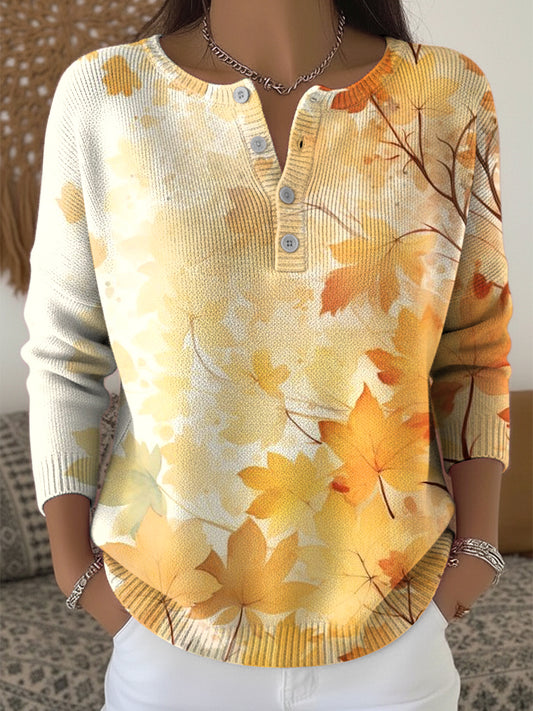 Ženské díkuvzdání javorový list ombre umění vkrku svetr