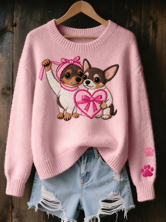 Dámské vintage umění zvířecí tisk útulný pletený svetr